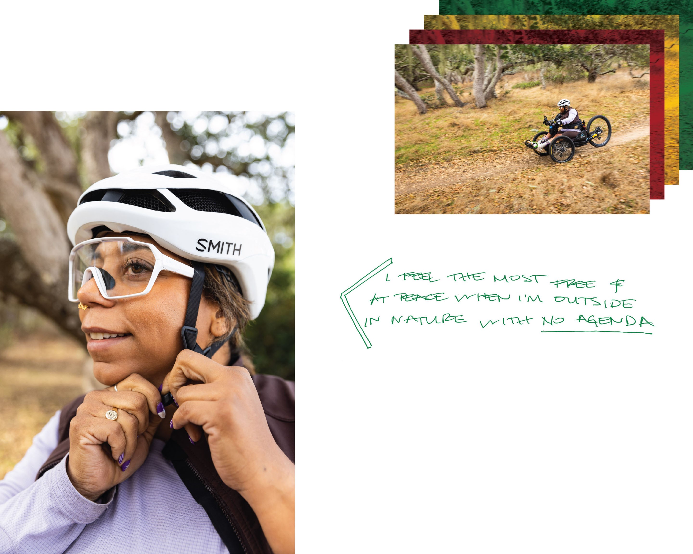 two images of Annijke riding her bike