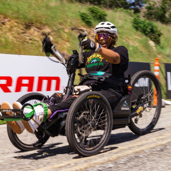 Athlete riding a hand cycle