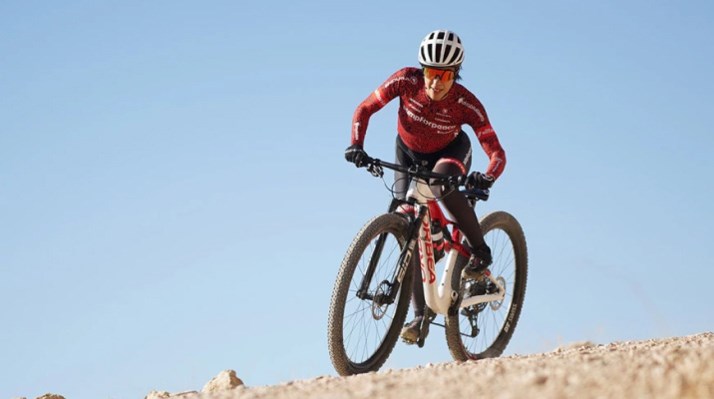 Faranak Partoazar riding her Mountain Bike