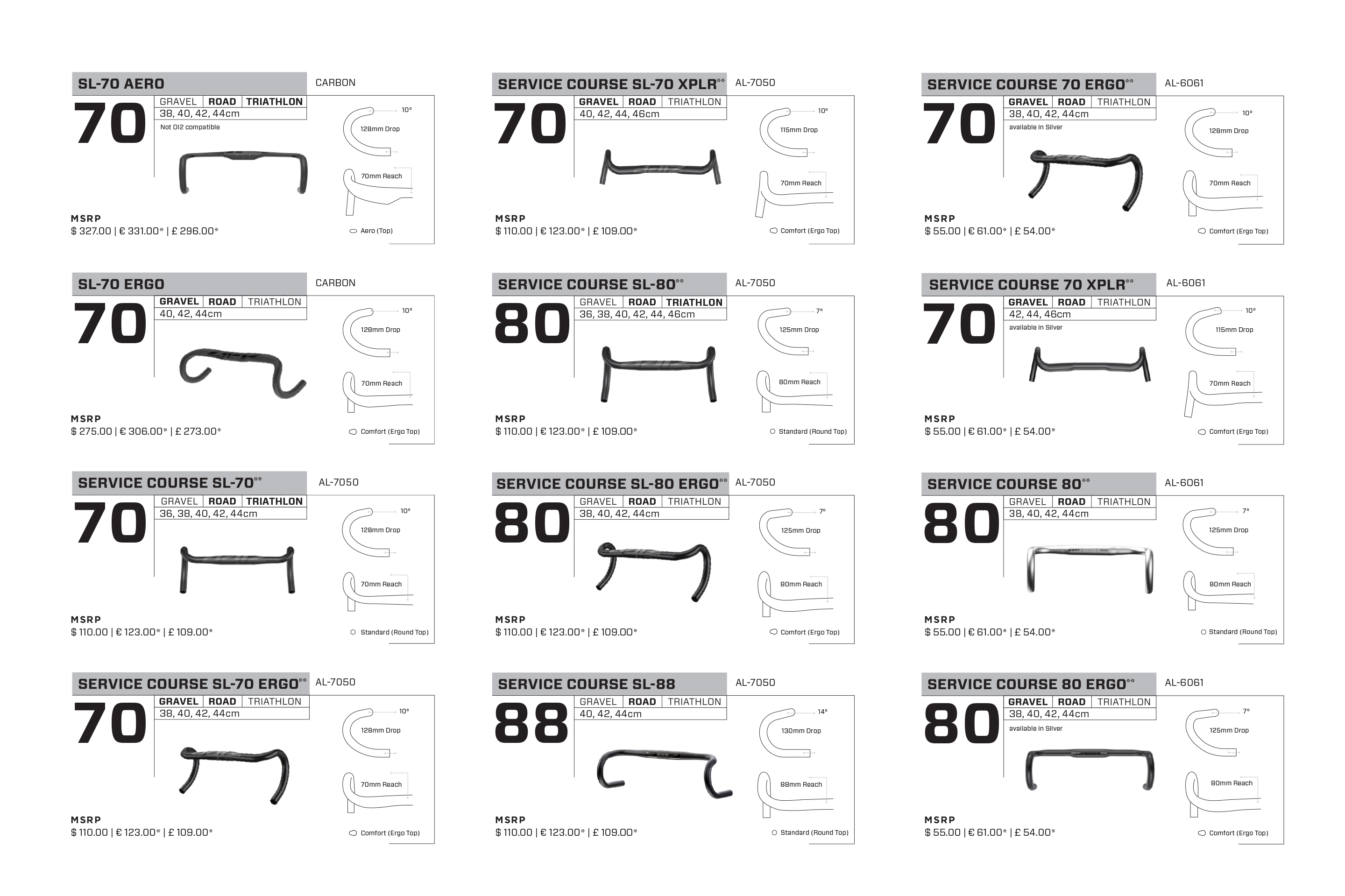 Different types store of drop bars