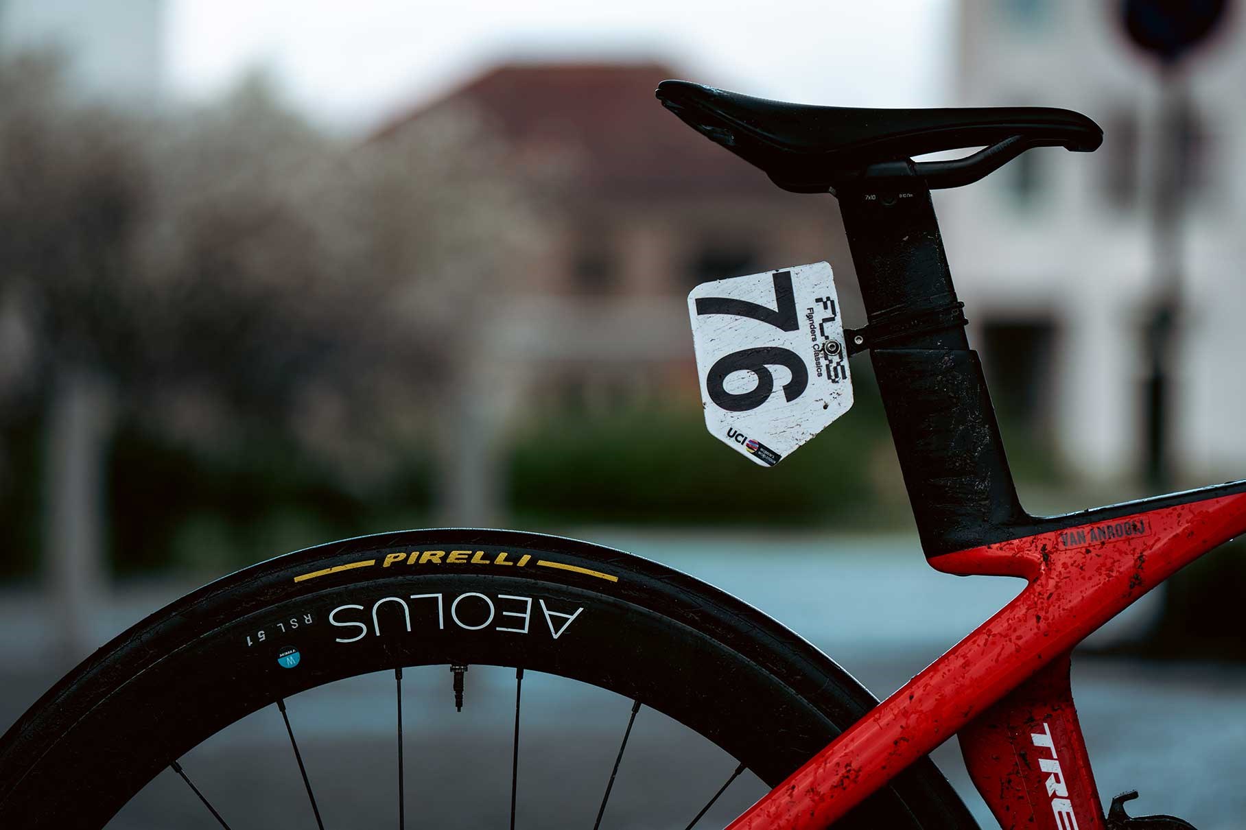 Shirin van Anrooij's dirty race bike from Tour of Flanders