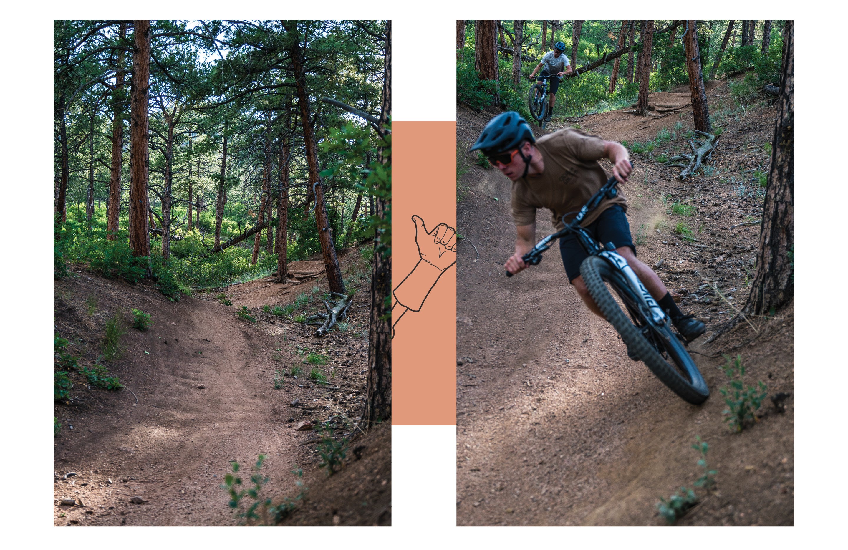 (Left) Empty Trail in Colorado Springs. (Right) Free Radicals Mark and Will shredding a corner.