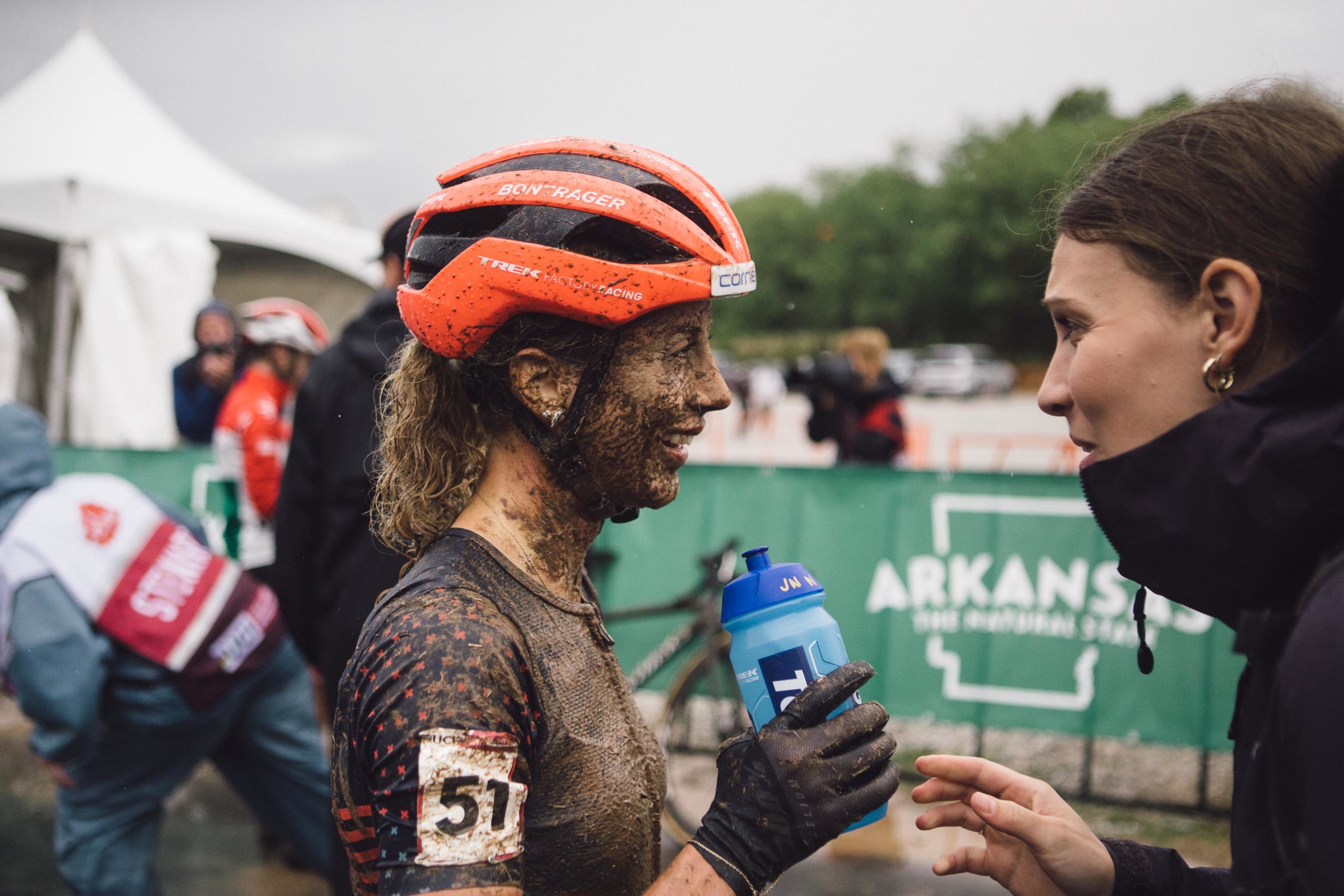 Jolanda Neff covered in mud after the World Cup race in Fayetteville.