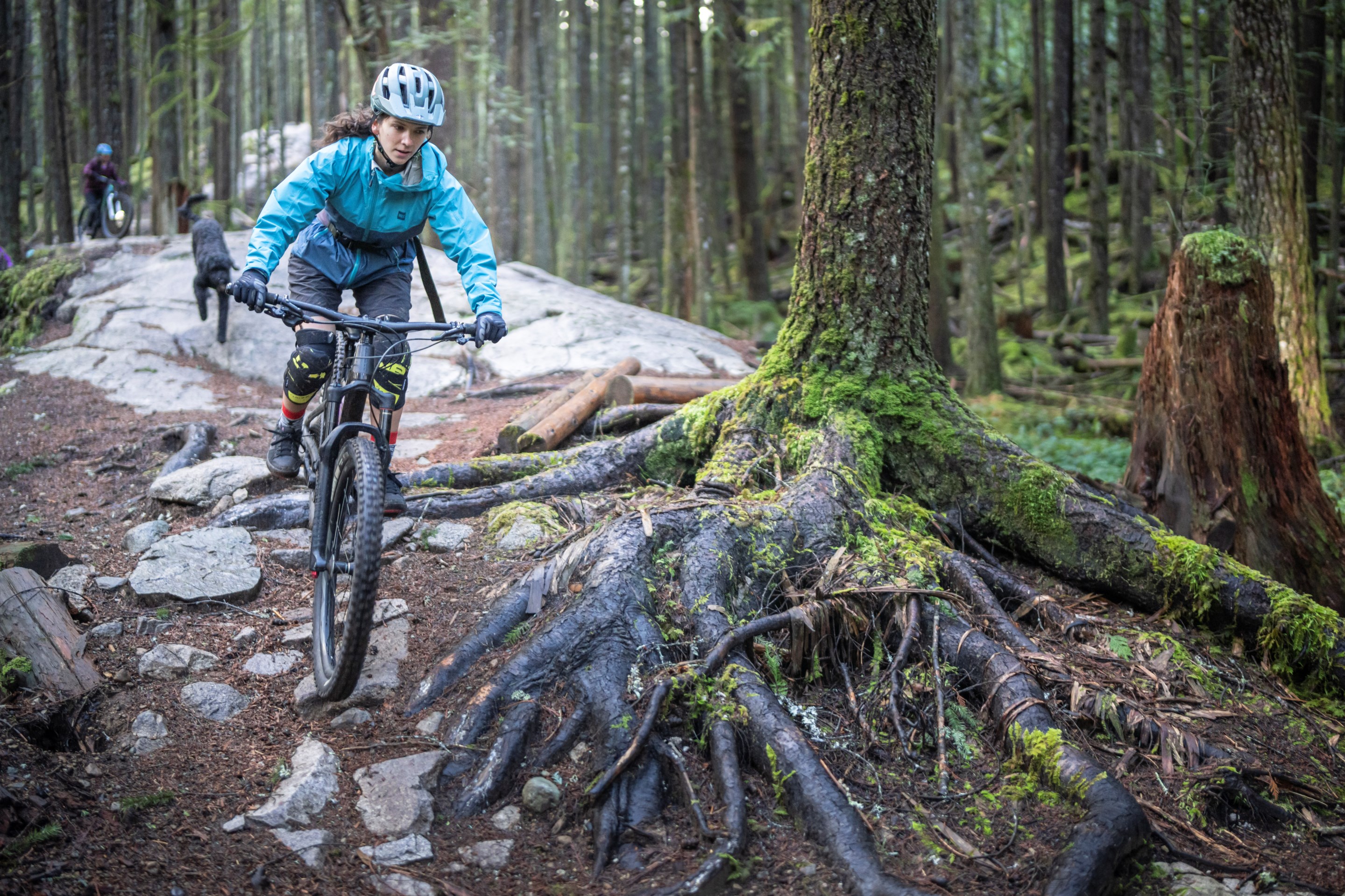 Angela Preise navigates a rooty section of trail