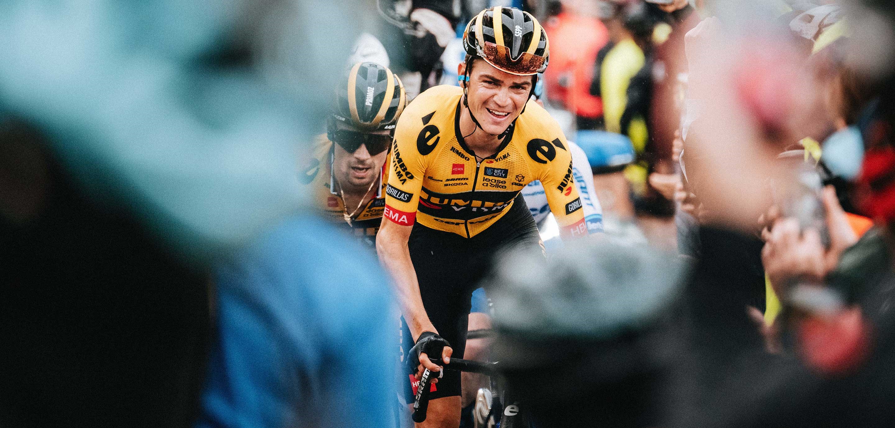 Sepp Kuss leads Primoz Roglic up Monte Bondone